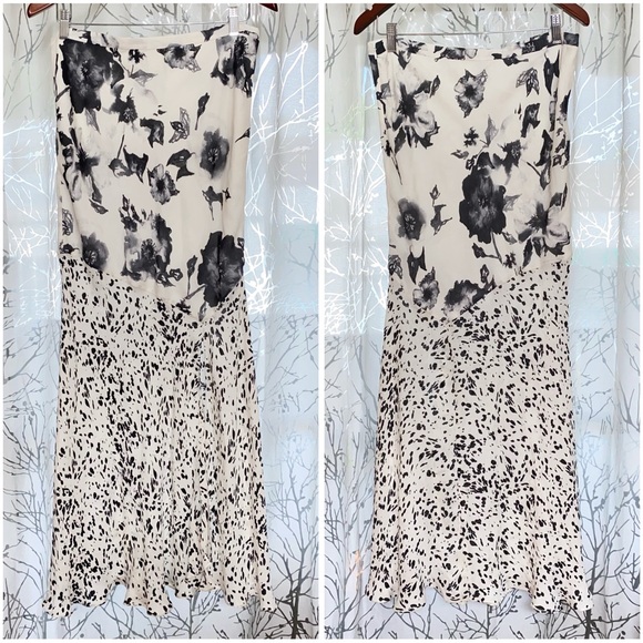 HAUTE HIPPIE swan black white floral dots silk mixed print maxi skirt - Picture 4 of 9